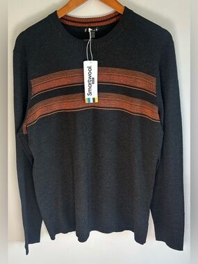SmartWool Mens Sparwood Stripe Crew Neck Sweater Size M Pullover Gray Orange NWT